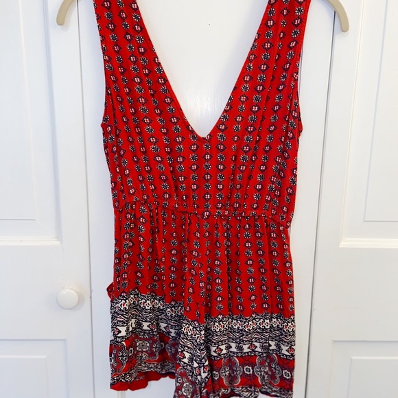 Red V-Neck Romper - Picture 2 of 3